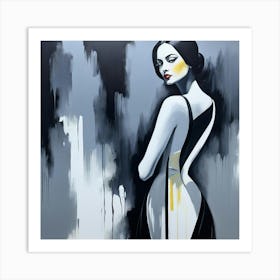 Woman In Black And White With Butter Yellow Touch, Wall Art Print Art Print