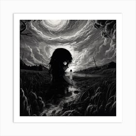 Girl In The Water black and white manga Junji Ito style Art Print