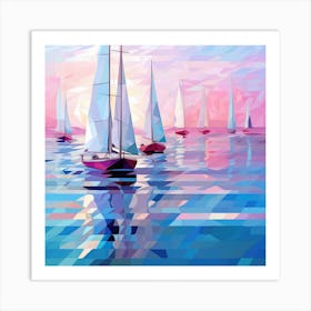 Sailboats At Sunset 2 Art Print