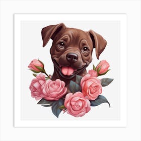 Dog With Roses 11 Art Print