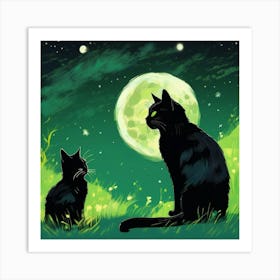 Black Cats In The Moonlight Art Print