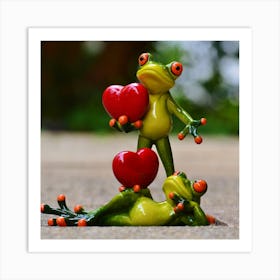 Two Frogs Holding Hearts Art Print