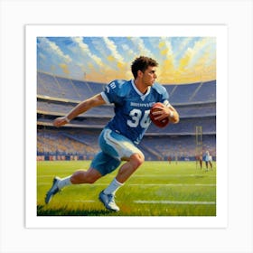 Fierce and Determined Football Player Mid-Action Art Print