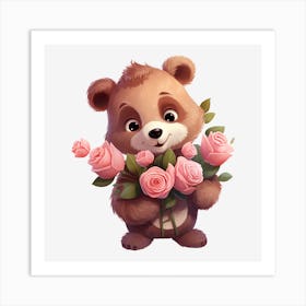 Bear With Roses Art Print