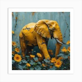 Elephant In Sunflowers Art Print