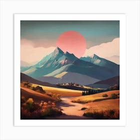 Boho Art Minimalist Landscape Mountains (4) Art Print