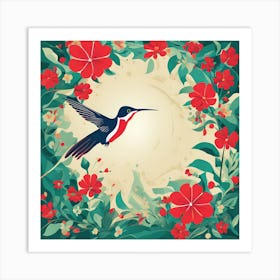 Humming bird With Flowers VECTOR ART Art Print