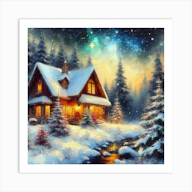 Christmas Cabin In The Woods Art Print