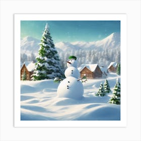 Snowman In The Snow Art Print