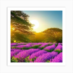 Lavender Field At Sunset Art Print