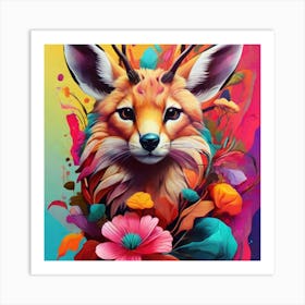 Fox with flowers Art Print