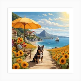 Sunflowers On The Beach Art Print