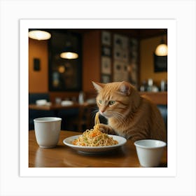 Cat Eating Spaghetti Art Print