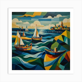 Sailboats In The Sea Art Print