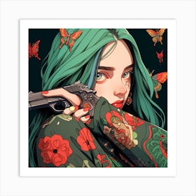 Hunzinator Billie Eilish With Tattoos Art Print