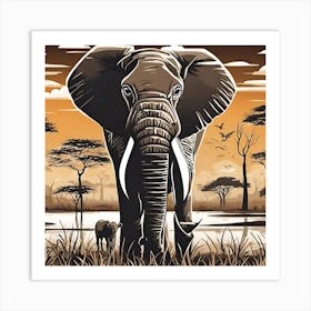 Elephant In The Savannah Art Print