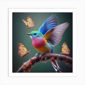 Beautiful bird beautiful butterflies Art Print