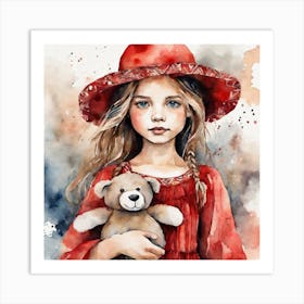 Boho art baby girl with her toy Art Print