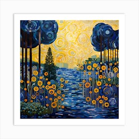 Sunflowers In The Water Art Print