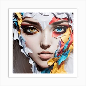 Women face paper torn color eyes. Art Print