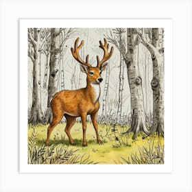 Deer In The Woods 90 Art Print