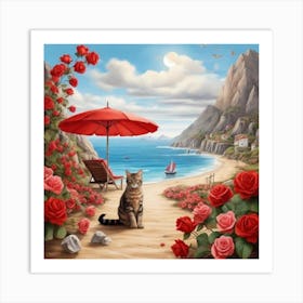 Cat On The Beach 4 Art Print