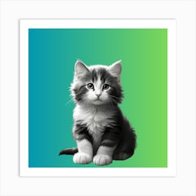 Kitten On A Green Background Art Print