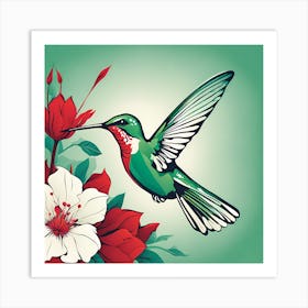 Hummingbird With Flowers VECTOR ART  Art Print