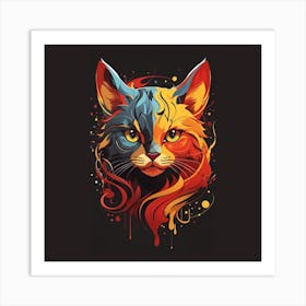 Beautiful cat with fiery colors Art Print