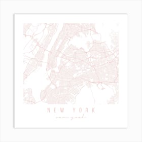 New York New York Light Pink Minimal Street Map Square Art Print