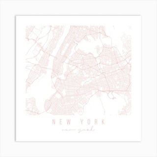 New York New York Light Pink Minimal Street Map Square Art Print