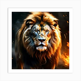 Lion On Fire Art Print