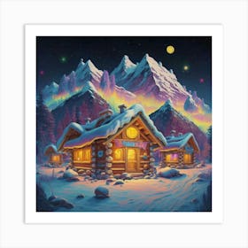 Mountain village snow wooden 6 26 Art Print