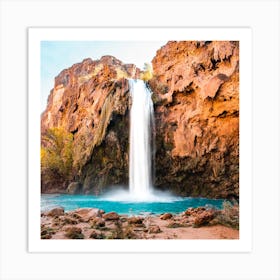 Desert Oasis Waterfall Square Art Print