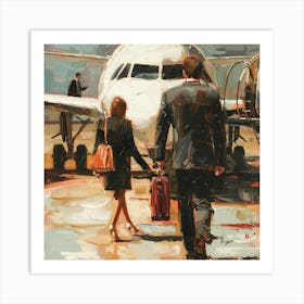 Man And Woman At The Airport Art Print