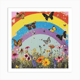 Butterflies In The Meadow Retro Collage 2 Art Print