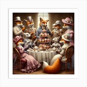 Foxes At Tea 1 Art Print