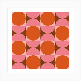 Mid Century Geometric Orange Circles And Pink Half Circles Art Print