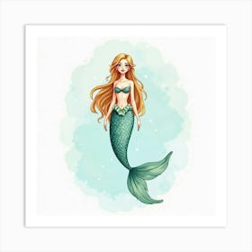 Beautiful Mermaid With Sparkling Scales, Watercolor 1 Art Print