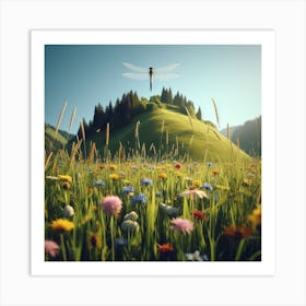 Dragonfly In The Meadow 2 Art Print