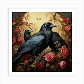 Crows And Roses 2 Art Print