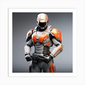 A Futuristic Warrior Stands Tall, His Gleaming Suit And Orange Visor Commanding Attention 20 Art Print