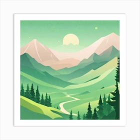 Misty mountains background in green tone 109 Art Print