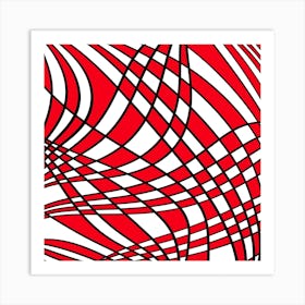 Abstract Red And White Wavy Lines Art Print