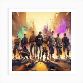 Group Of People In A City Art Print