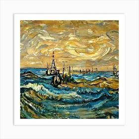 Oil Rigs At Sunset Art Print