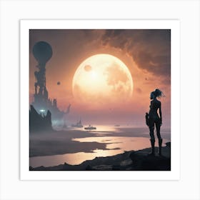 Woman Looking At The Moon 3 Art Print