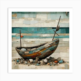 Boat Abstract Mosaic Ocean Beach Unique Art Print