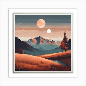 Boho Art Minimalist Landscape Mountains (21) Art Print