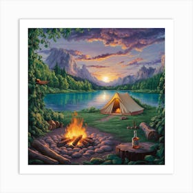 Campfire At Sunset Art Print